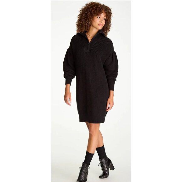 NWT 525 America Pleat Sleeve Quarter Zip Sweater Dress Black-sz XS - Picture 3 of 9